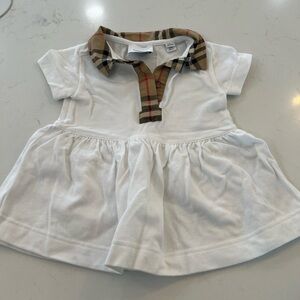 Burberry White Baby Dress with Classic Tan and Red Plaid